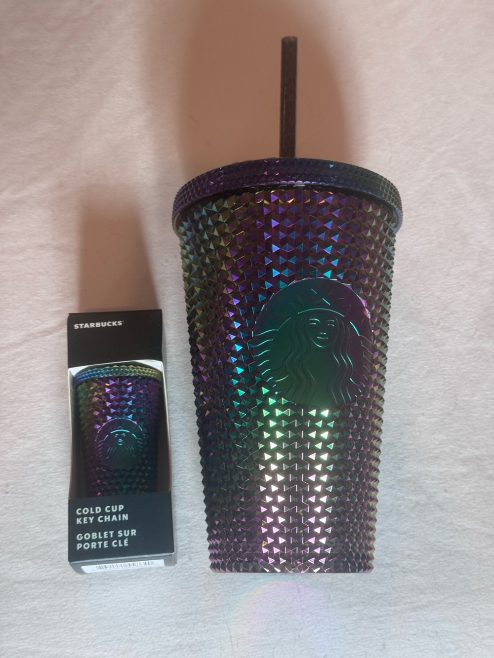 New With Tags Lot Starbucks Oil Slick Rainbow Grande Tumbler Plus Key Chain